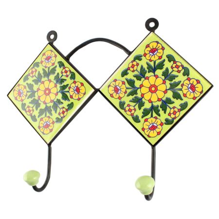 Pea Green Wheel Flower Ceramic Tile Wall Hook